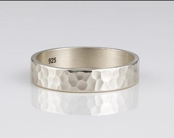 Hammered Sterling Silver Ring, Handmade Unisex Wedding Band
