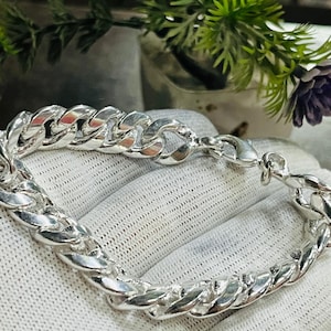 925 Sterling Silver Curb Chain Bracelet  Chunky Silver Link Bracelet | Bold Minimalist Jewelry | Unisex Statement Bracelet  Gift for Her Him