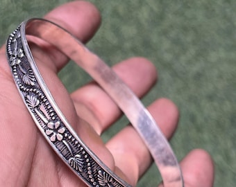 Sterling Silver Bangle Set: Handmade Floral Tribal Cuff Bracelets