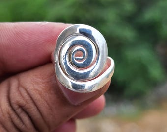 Handmade Sterling Silver Spiral Ring – Adjustable Boho Statement Jewelry