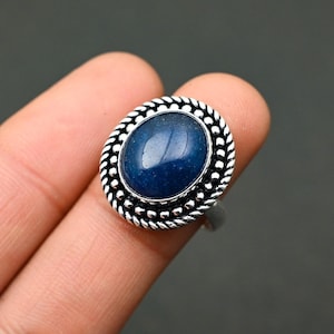 Lapis Lazuli Statement Ring - Boho Vintage Oval Ring - Handgemachter Sterling Silber Ring - Tiefblauer Edelstein Schmuck - Geschenk für Sie
