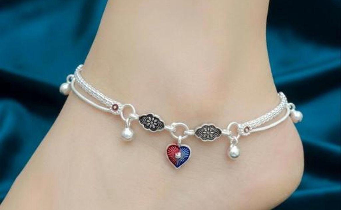 Heart Payal Anklet - Etsy SILVER 18k Silver Plated 2pc Heart Beaded Anklet main image 0