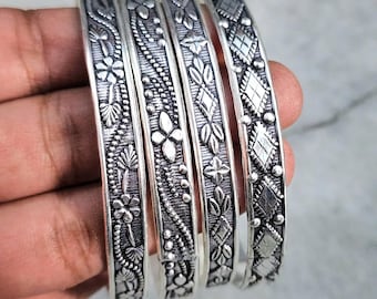 Leaf Sterling Silver Bangle - Indian Jewelry (2.3 Inches) - Etsy