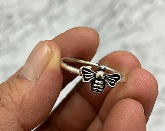 Sterling Silver Bee Ring | Adjustable Honeycomb Jewelry