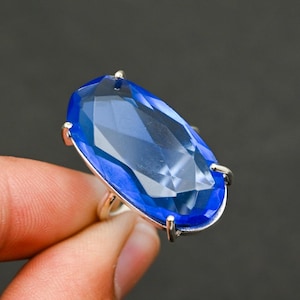 Iolite Gemstone Ring | Oval Cut Sterling Silver Ring | Handmade Blue Stone Statement Ring, September Birthstone Jewelry | Bold Cocktail Ring
