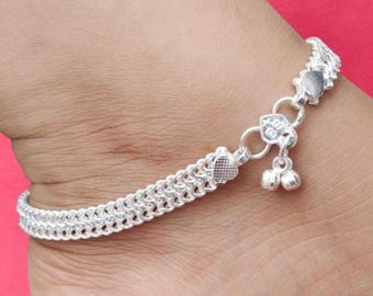 925 Sterling Silver Indian Payal Anklet, Minimalist Foot Jewelry, 10 Inch Adjustable