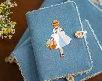 Denim Embroidery Patch Journal: Handmade A5 A6 Fabric Notebook