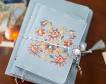 Handmade Floral Embroidered Journal, Vintage Style Notebook