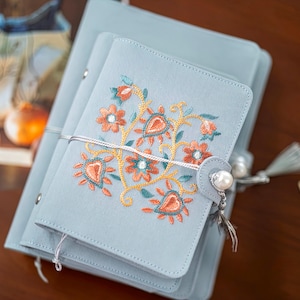 Personalized A5 A6 Handmade Journal/Floral Vintage Style Fabric Notebook/Empty To Design Yourself/Binder Rings Journal