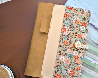 Handmade Floral Fabric Journal, Kraft Paper Cover, A5 A6 Notebook