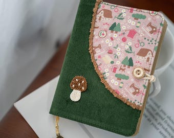 Handmade Corduroy Fabric Journal, Mushroom A5 A6 Binder