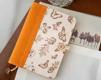 A6 A5 Custom Hand Notebook,Vintage Butterfly Binder Rings Journal,Fabric Hard Cover Journal,Replaceable Notebook Insert