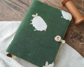 Vintage Hand Embroidered Notebook,Personalized Lamb Handmade Notebook,Fabric Cover Notebook,Custom A5 Notepad