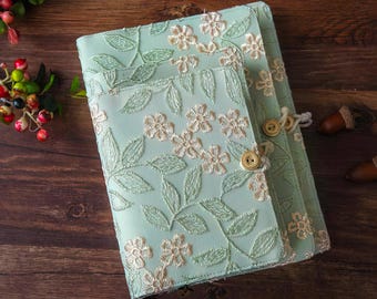 Hand Embroidered Floral Journal, A5 A6 Fabric Notebook