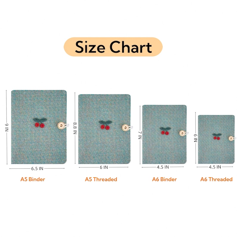 Threaded Journal Embroidered Cherry Fabric Journal: Green Wool Binder Notebook, A5 A6 - Etsy
