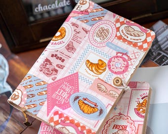 Handmade Fabric Journal: Retro Binder Rings, Bread Dessert Theme