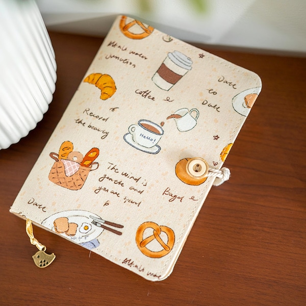 Diario de tela bordado a mano: Tema de postre de café, carpeta A5/A6