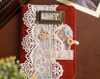 Lace Bunny Embroidered Journal: Handmade Fabric Notebook, A5 A6