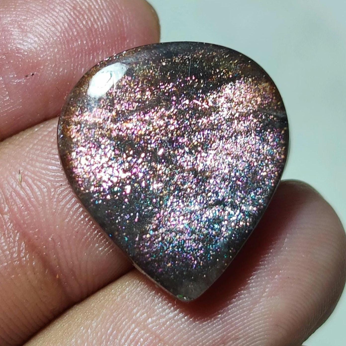Purple Haze Sunstone Gemstone: Natural Pear Cabochon, Schiller