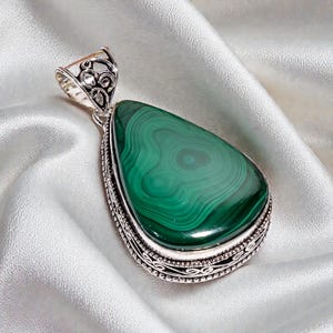 Silver Necklace With Green Stone - Etsy