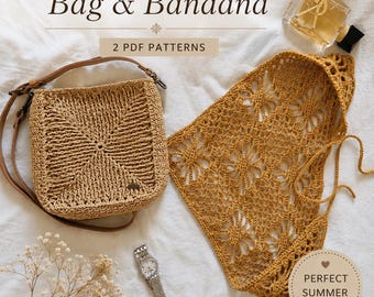 Raffia Bag & Floral Bandana Crochet Patterns | Boho Summer Accessories (2 PDF Patterns)