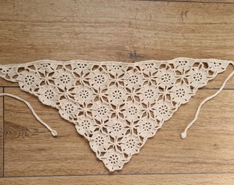 Handmade Crochet Flower Bandana – Boho Cotton Headscarf with Ties