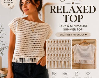 Easy Crochet Relaxed Summer Top Pattern PDF | Oversized Crochet Blouse | Sizes XS–2XL | English PDF Pattern
