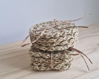 Crochet Coasters – Jasmine Granny Square | Handmade Raffia Coasters | Eco Home Decor | Made in Italy