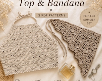 Crochet Halter Top & Vintage Headscarf Patterns | Boho Summer Set (2 PDF)