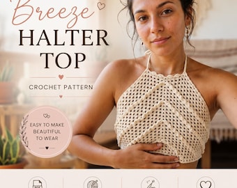 Easy Crochet Summer Halter Top Crop Top Pattern PDF | Boho Lace Summer Crop Top | English PDF Pattern