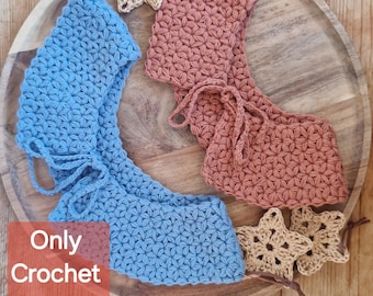 Patrón de ganchillo con punto jazmín, cuello abullonado texturizado, tallas para niños y adultos (descarga en PDF)