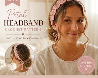 Petal Headband Crochet Pattern PDF, Adjustable Flower Ear Warmer (Digital Download)