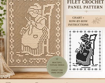 Vintage Grandma Filet Crochet Pattern, Decorative Panel Chart | English PDF Pattern