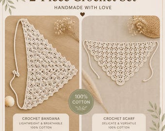 Crochet Headscarf Bundle | Floral Lace, Textured Bandana Patterns (2 PDF)