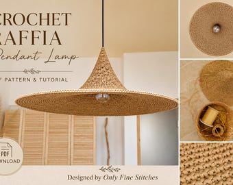 Crochet Raffia Pendant Lampshade Pattern, Boho Lamp Tutorial | English PDF Pattern