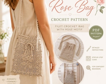 Petite Rose Bag Crochet Pattern | Filet Crochet Crossbody | English PDF Pattern