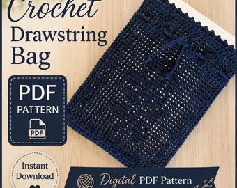 Crochet Project Bag Pattern | Rose Filet Drawstring Hook Organizer | English PDF Pattern