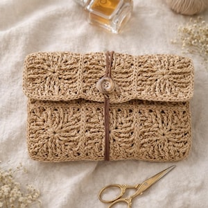 Handgemachte Raffia Clutch | Geflochtene Stroh Geldbörse mit Lederband