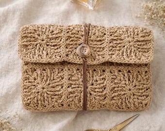 Handmade Raffia Clutch | Woven Straw Purse with Leather Strap