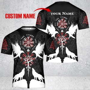 Custom Name Viking T-Shirt: Norse Mythology, Odin Ravens, Yggdrasil