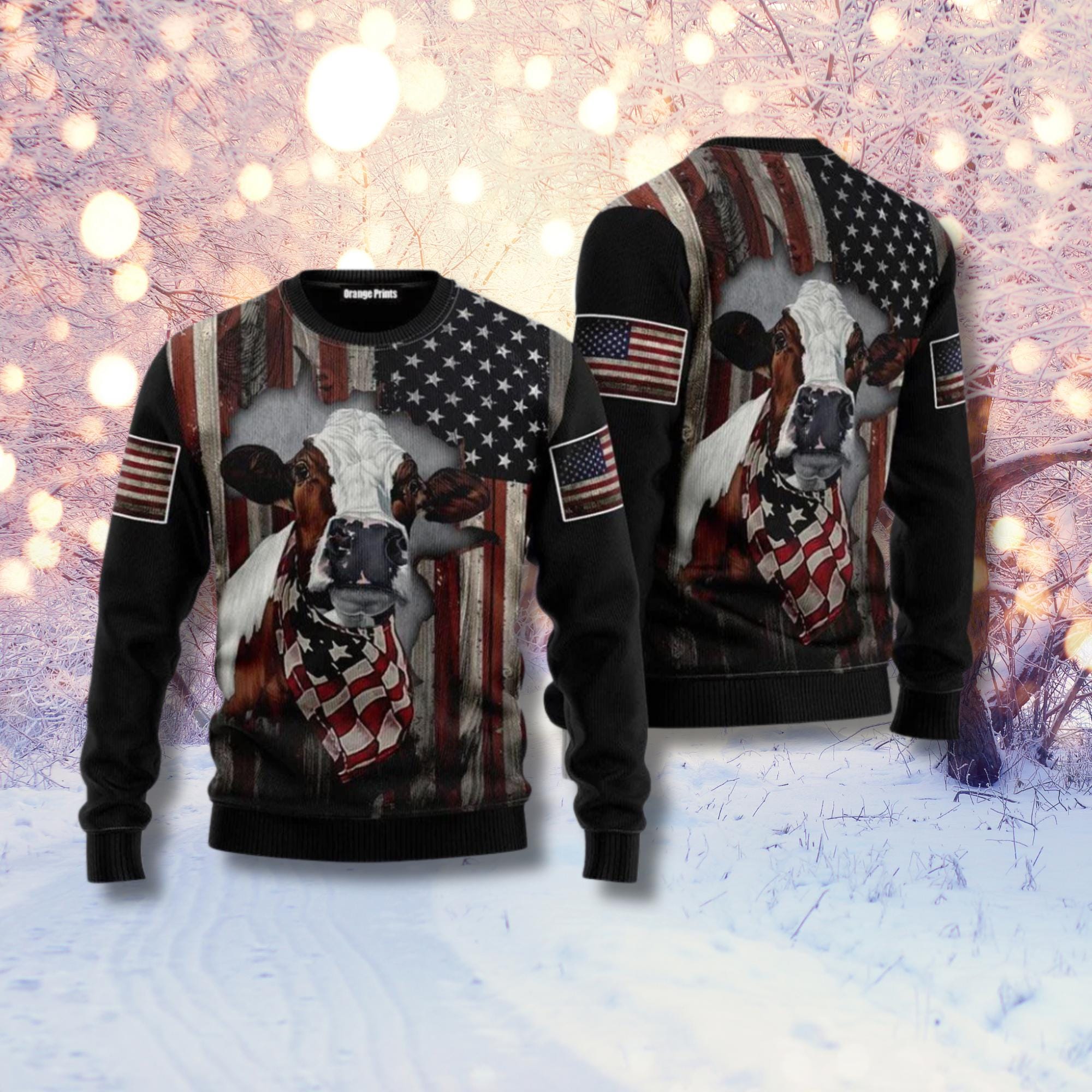 Discover Patriotic Cow Ugly Christmas Sweater, American Flag Heifer, Ugly Xmas Knit