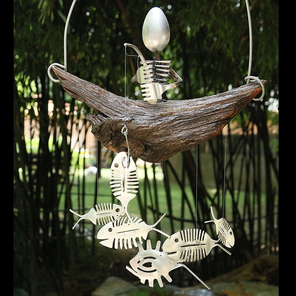 Dampf-Punk-Löffel-Skelett, Knochen Fisch Windspiel, Modell Figur, Anatomie, Bone-Skelett, Biologie, Schädelknochen, Mann Höhle, Halloween-Yard-Dekor-Unikat