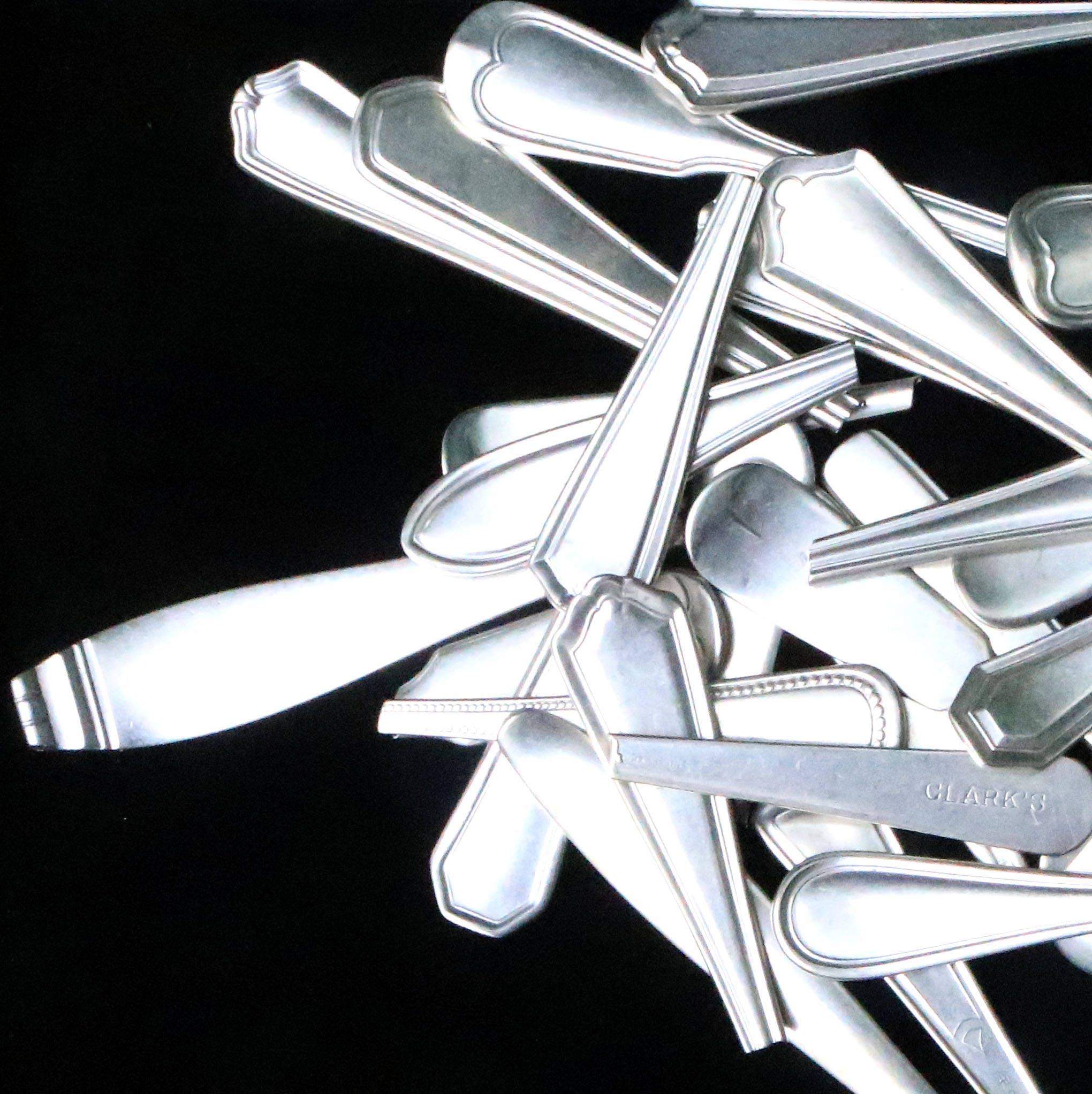 Bulk lot Vintage assorted silver spoon tag ends, metal stamping blanks