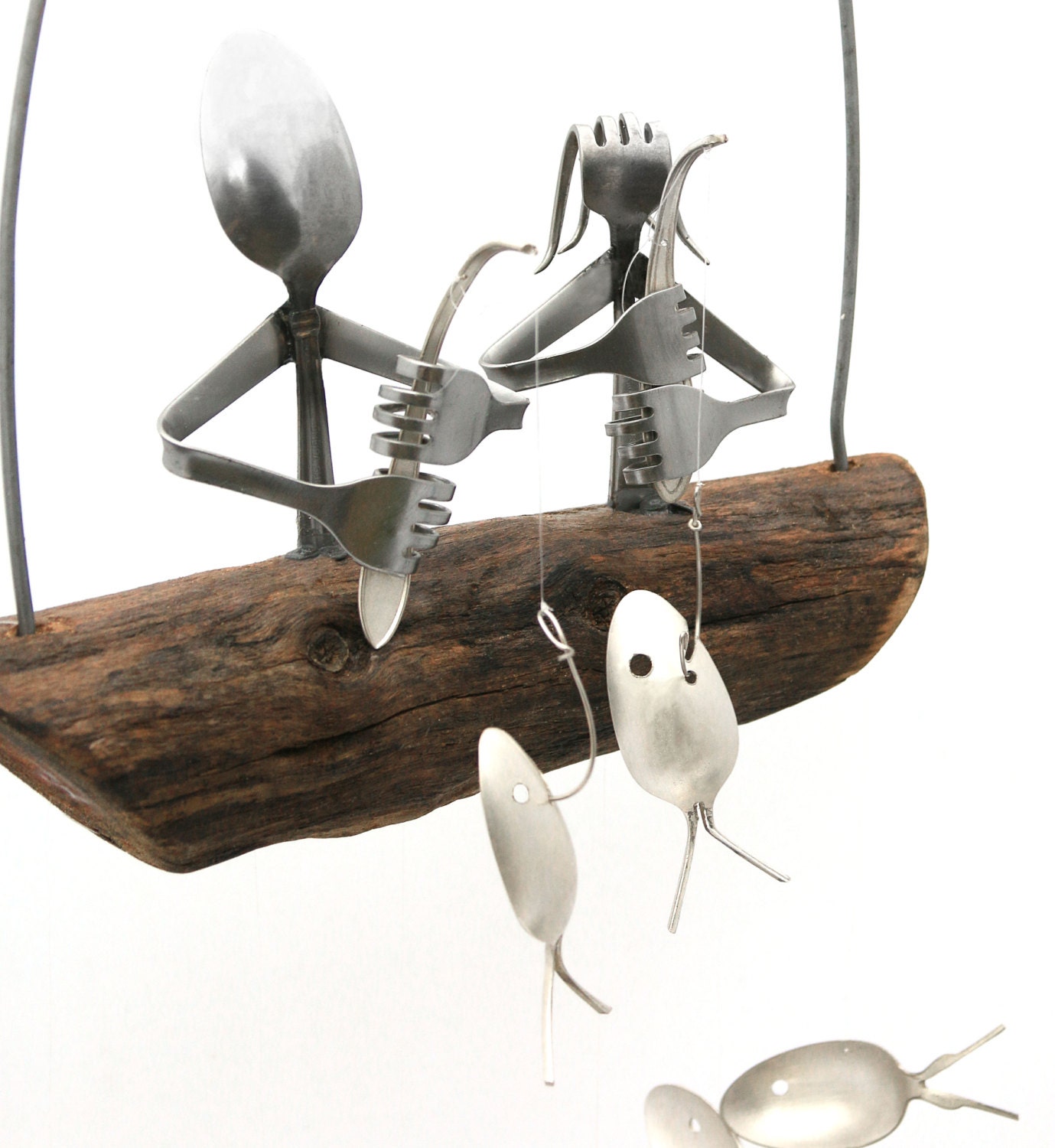 Silverware Man Fishing Spoon Fish Wind Chime, Unique