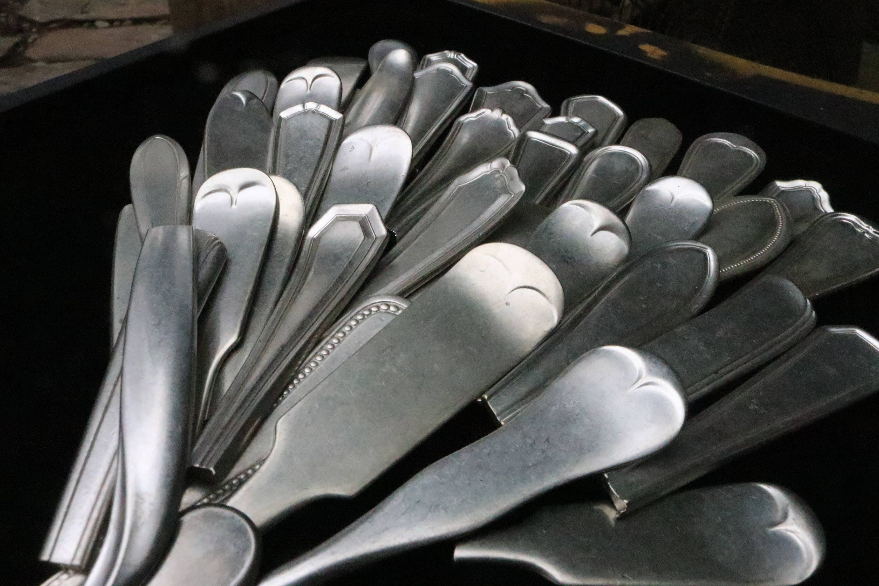 Bulk lot Vintage assorted silver spoon tag ends, metal stamping blanks
