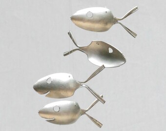 Saw Tooth Shark Windchime, Silver Spoon Fish, Upcycled Metal Kinetic Garden Art, Deep Sea Fishing, Beach House Gift, Shark Week, Marine Life