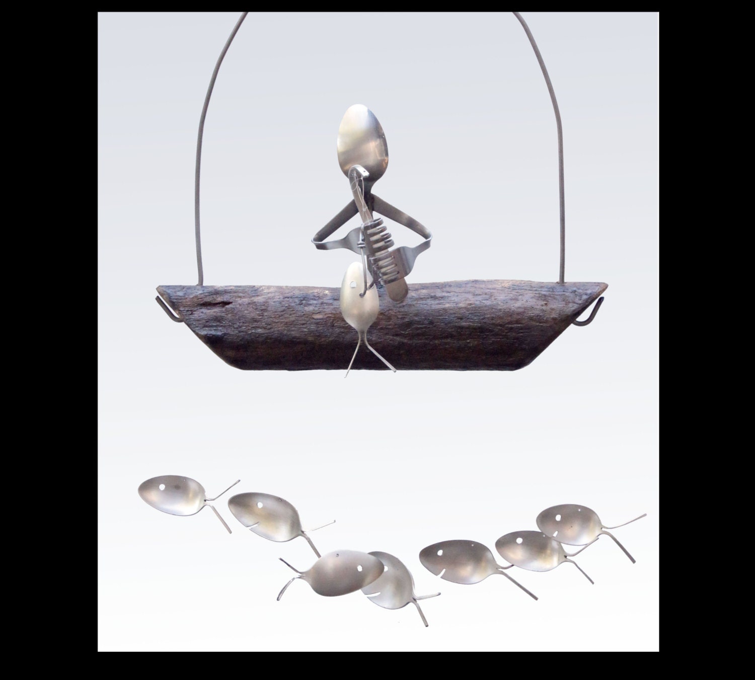 Silverware Man Fishing Spoon Fish Wind Chime, Unique