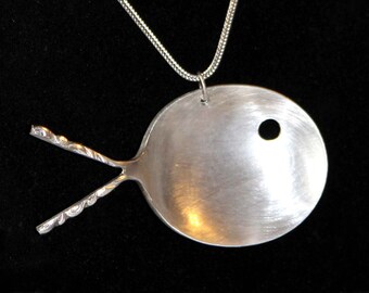 Fat Fish Up-cycled Antiques Pendant Necklace, Spoonfish Silverware Pendant Necklace, Great Gift for Any Fishing Fan, Valentine's Day Present