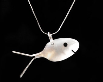 Vintage Silver Spoon Fish Pendant Necklace, Silver Nautical Charm, Fishing Enthusiast Gift for Mother's Day, Birthday, or Christmas Gift