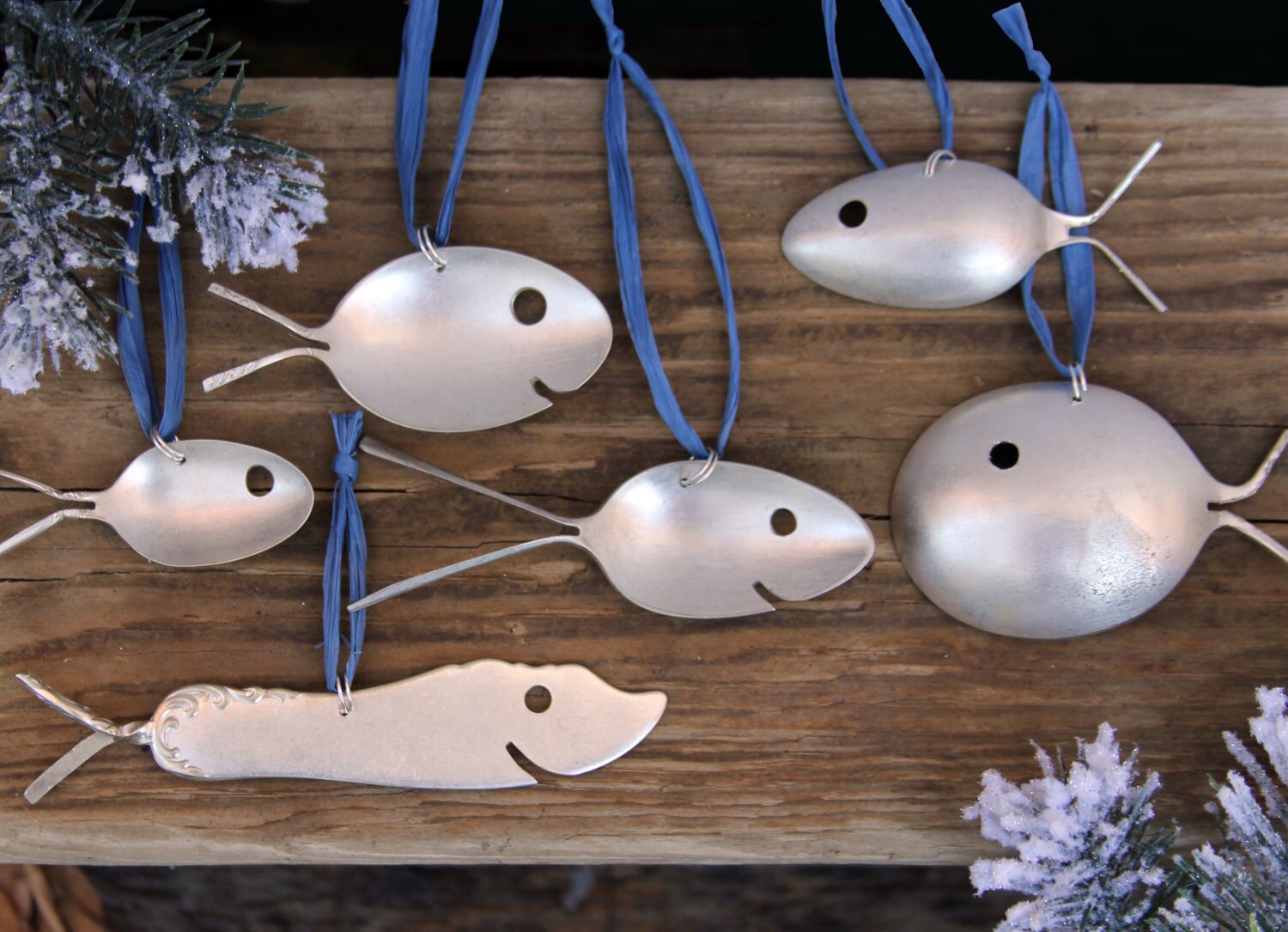School Of Six Silver Spoon Fish Ornaments Recycled Flatware Etsy